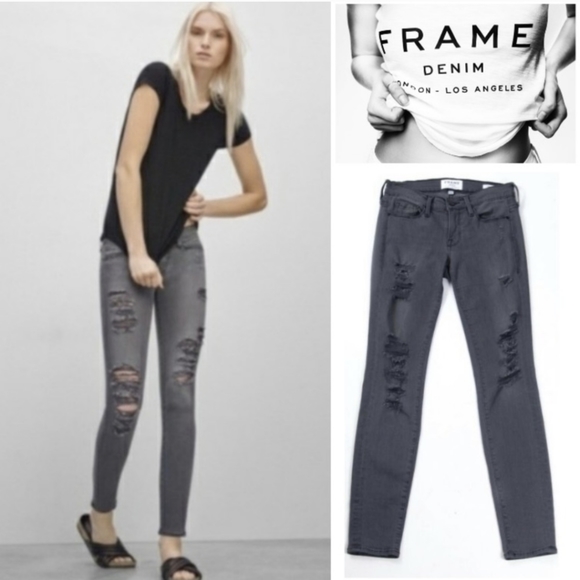 Frame denim grey distressed skinny jeans - Picture 5 of 10